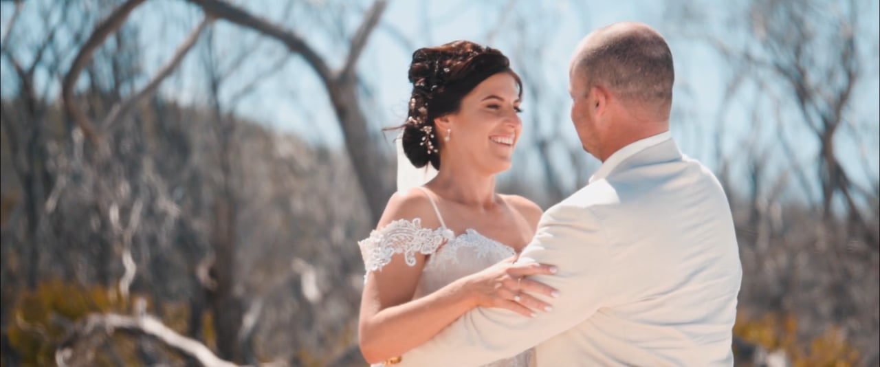 Lisa and Ewan together in a still from TDM’s Whitehaven elopement film
