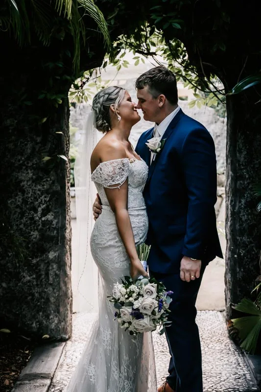 bride and groom kissing