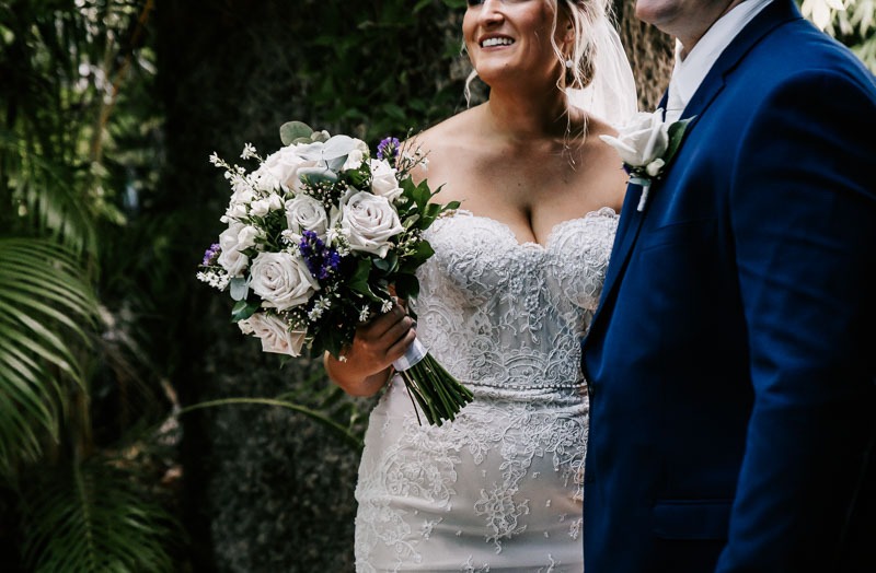 bride and groom and bridal bouquet