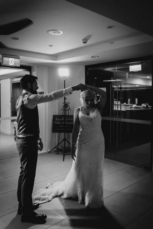 bride and groom dancing