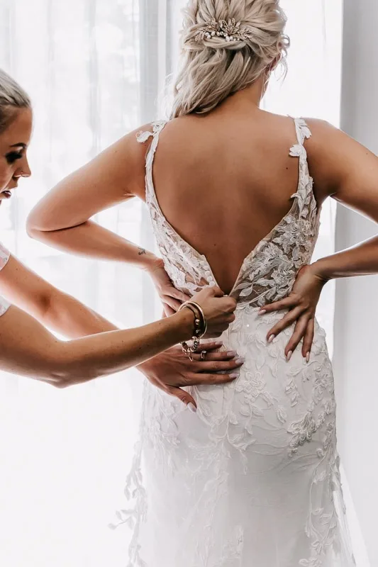 bride getting dressed