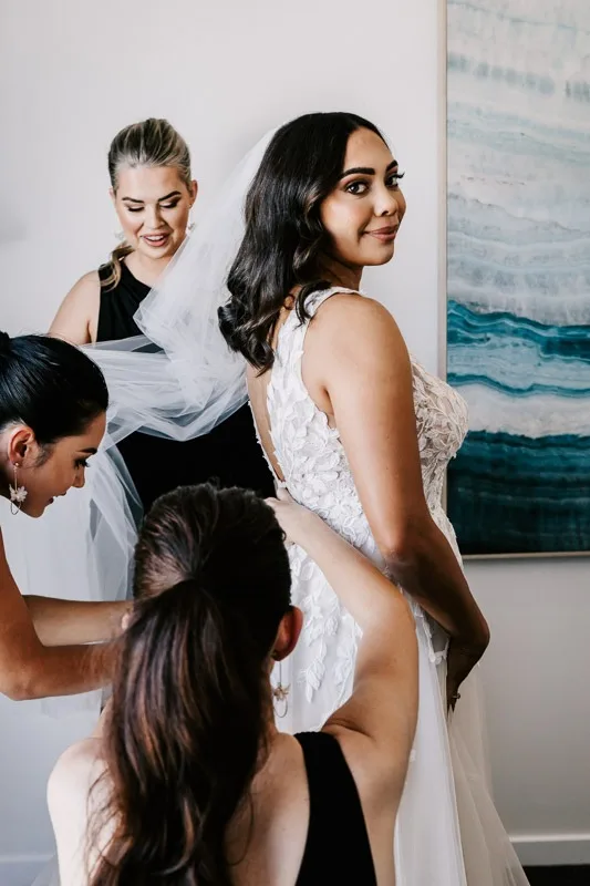 bride getting dressed