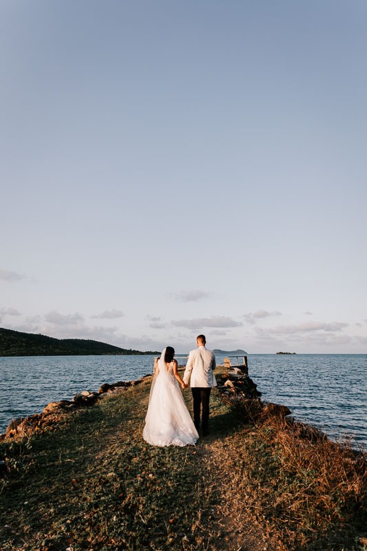 bride and groom sunset earlando jetty