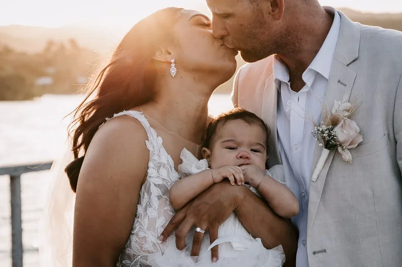 bride and groom sunset