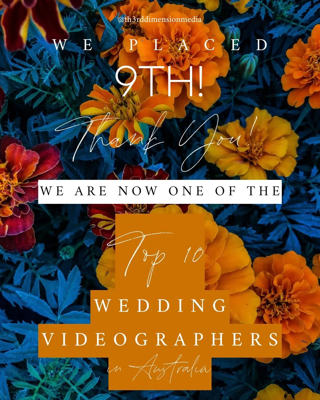 We are thrilled to share that we placed 9th in the ABIA Weddings Australia Designer of Dreams Awards. We are officially one of the Top 10 Wedding Videographers in AUSTRALIA! 
An amazing achievement given the affects of the pandemic on the wedding industry. We are excited for the future and we cannot thank our wonderful couples enough for your support, beautiful reviews and sharing your wedding days with us. 
Onwards and upwards - bring on our busiest ever wedding season! 🧡🧡