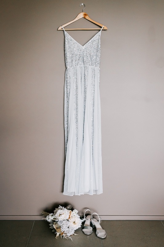 wedding dress hanging