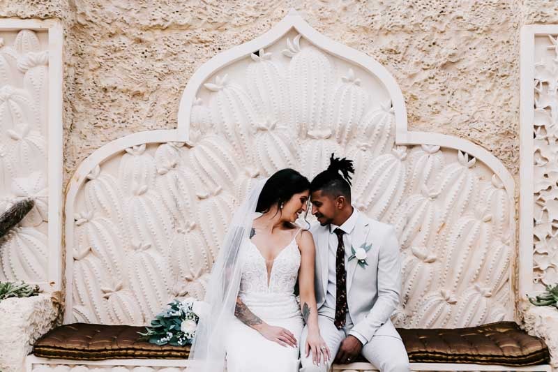 bride and groom in cactarium