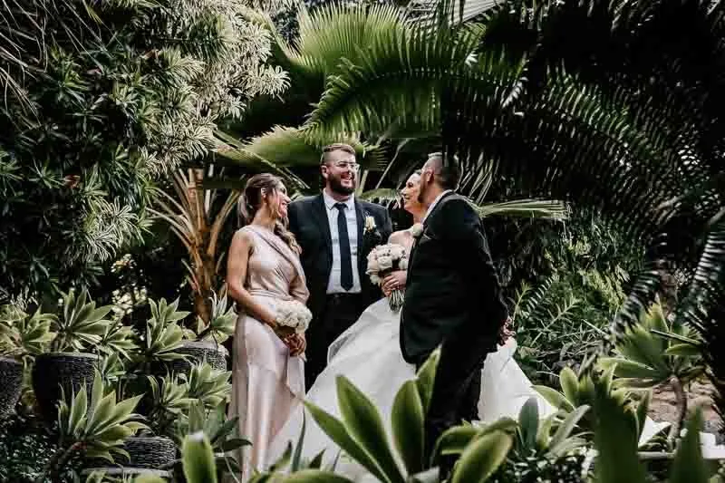 bridal party share a laugh