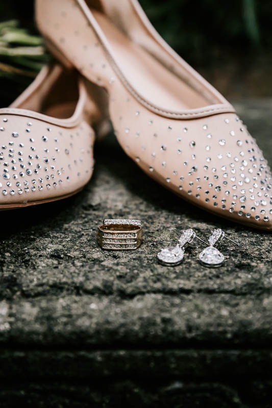 pink shoes with ring and earrings