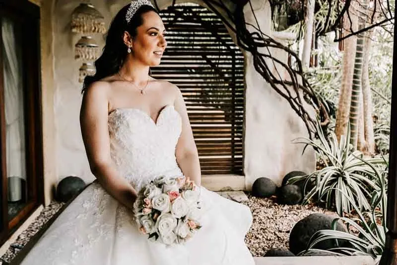 bride looking away smiling