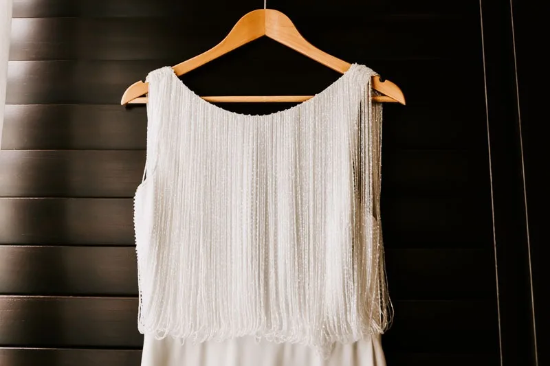 Bridal gown with detailed frills