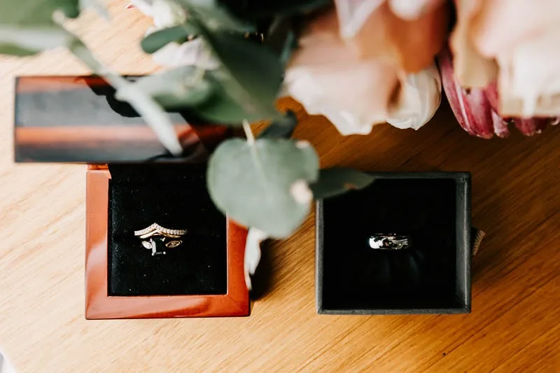 Bride & Grooms rings in boxes