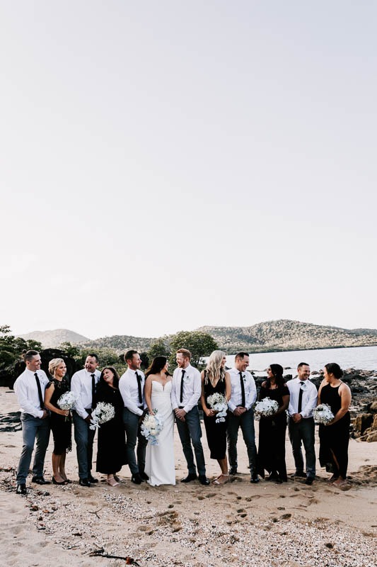 Bride & Groom with bridal party on beach