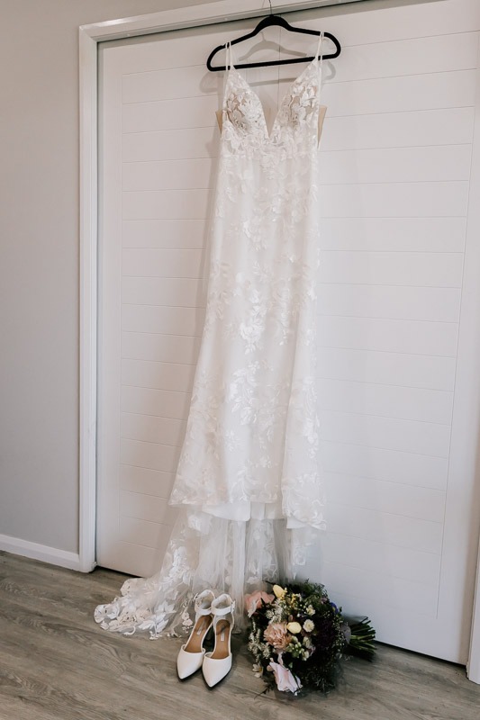 Brides gown hanging