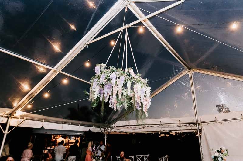 Flowers hanging at reception