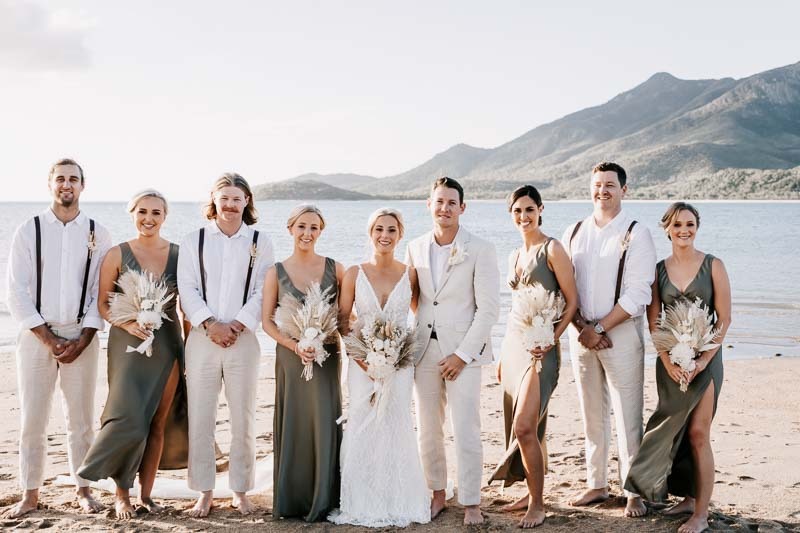 Bride & Groom with bridal party on the beach