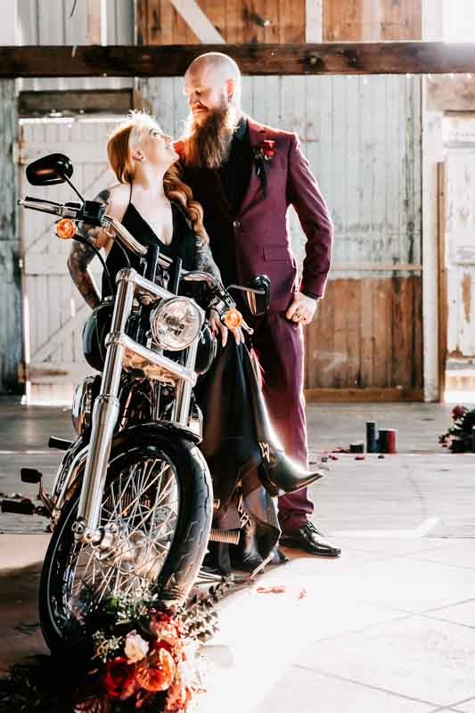 Bride & Groom with motorbike