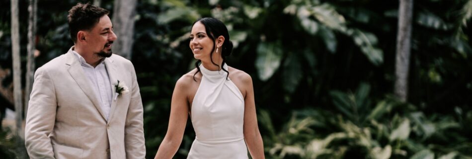 Professional videography, photography, and drone footage couple smiling