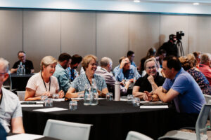 Professional videography capture of people networking at an event