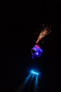 Professional videography capturing night jetsuit flight experience