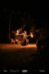Professional videography captures night fire dancer performance