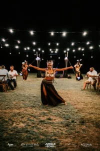 Professional videography outdoor event with dancers at night