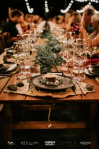 Professional videography, photography, and drone footage of elegant dinner setup