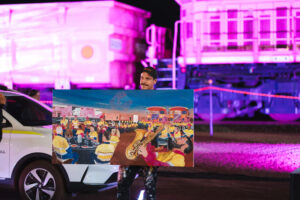 Mining Day 22-11-23 TDM LR-83 Professional videography capturing colorful night scene with art