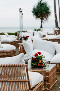 Professional videography outdoor lounge setup by the beach