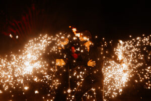 Professional videography fireworks display at night event