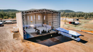 Aerial event venue photography – large stage in rural setting