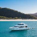 Aerial photo of boat at whitehaven beach