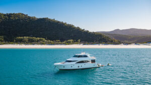 Aerial photo of boat at whitehaven beach