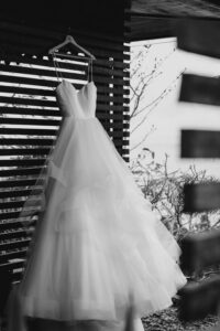 Professional videography photography drone footage bridal gown display