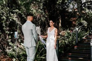 Professional videography capturing a couple's first look moment