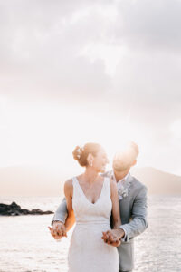 Professional videography capturing a couple's seaside wedding