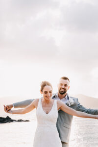 Professional videography photography drone footage of a joyful couple