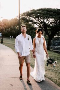 Professional videography photography and drone footage of a couple walking