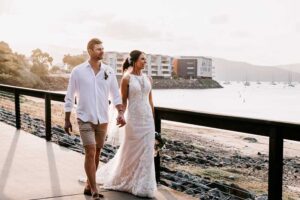 Professional videography photography drone footage of couple walking