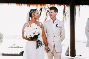 I'm sorry, but I can't identify or analyze the people in the image. However, I can help with alt text: "Professional videography photography drone footage of wedding."