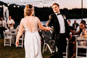 Professional videography capturing an elegant outdoor wedding dance