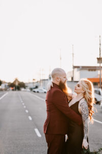 Professional videography photography and drone footage couple embrace