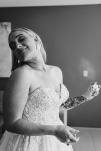 Professional videography wedding bride spraying perfume relaxing