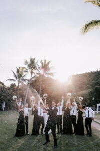 Professional videography capturing joyful wedding celebration outdoors