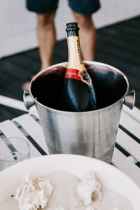 Professional videography photography and ice bucket with champagne