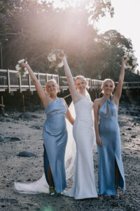 Professional videography with three bridesmaids on a beach