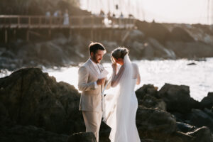 Professional videography capturing a couple's outdoor wedding moment
