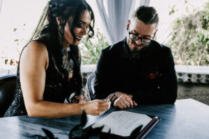 Professional videography of couple signing wedding document