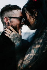 Professional videography photography and drone footage couple embrace