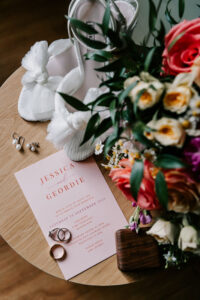 Professional videography and photography wedding invitation setup